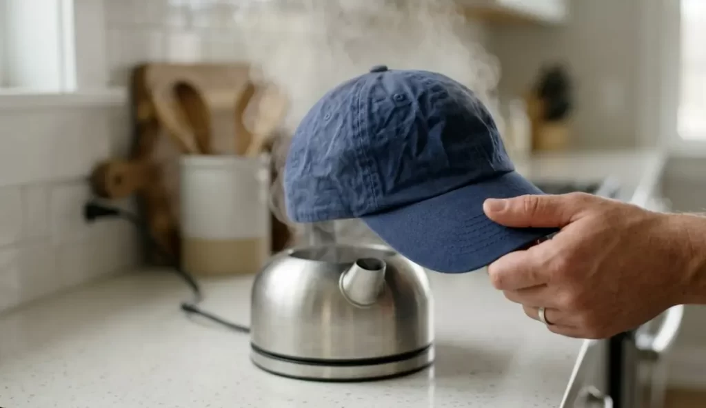 The Steaming Method for fixing wrinkled cap