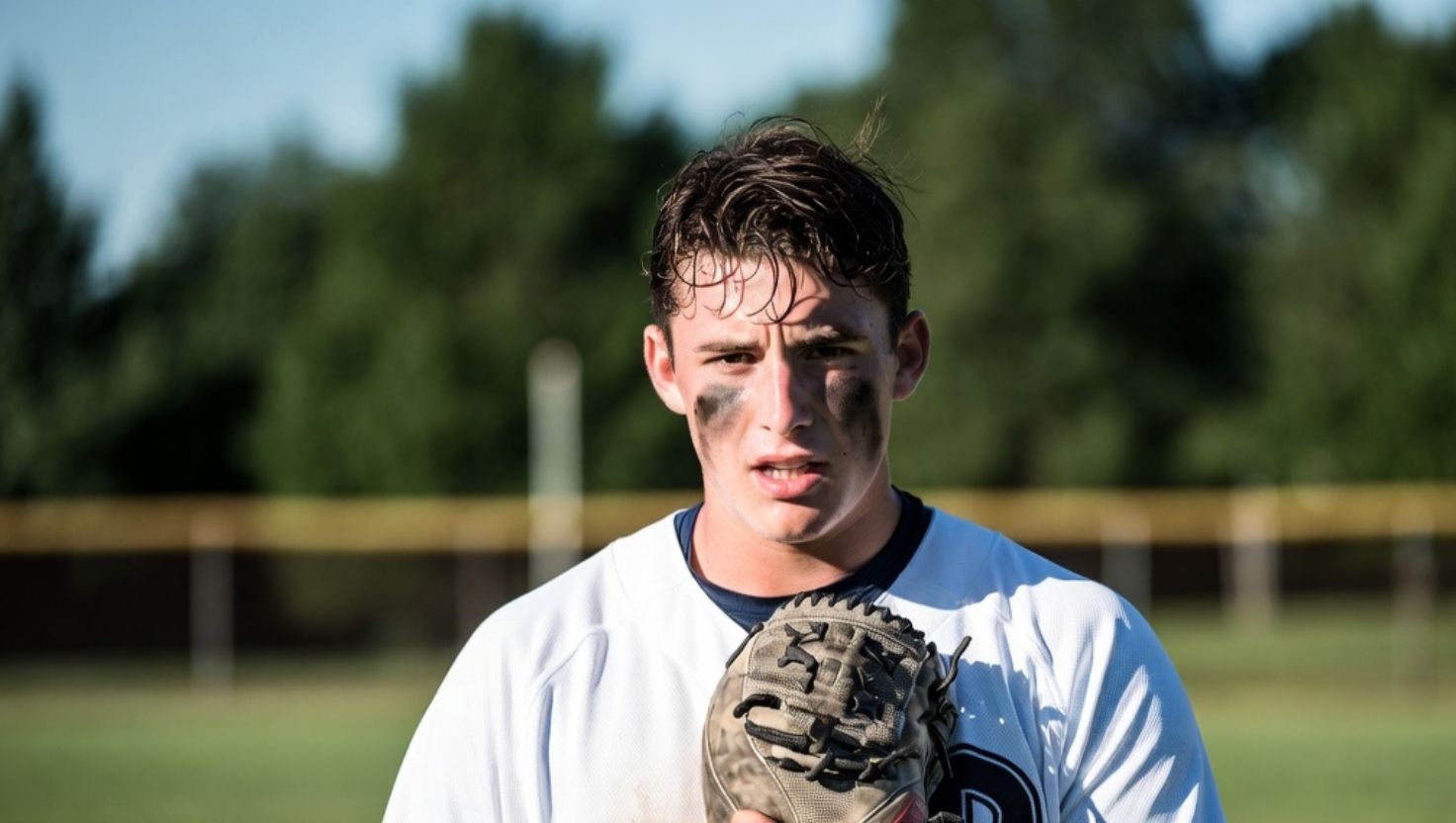 A Baseball player with his wet baesball glove
