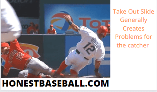 Takeout slide creates problems for the catcher, and sometimes it makes alteration