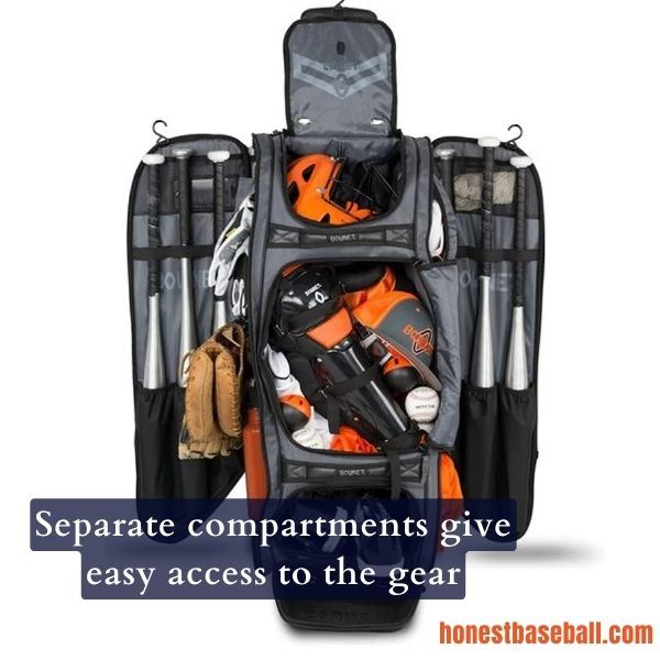 Separate compartments give easy access to the gear