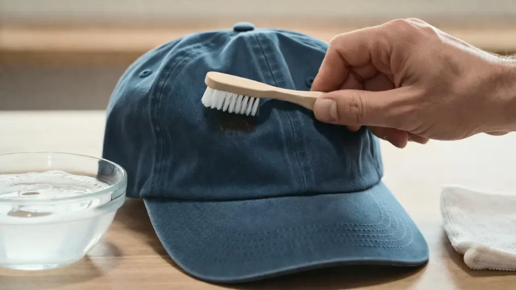 Mix one cup of cool water with a few drops of mild, bleach-free laundry detergent