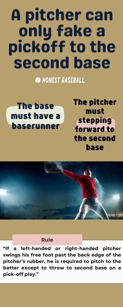A pitcher can only fake a pickoff to the second base