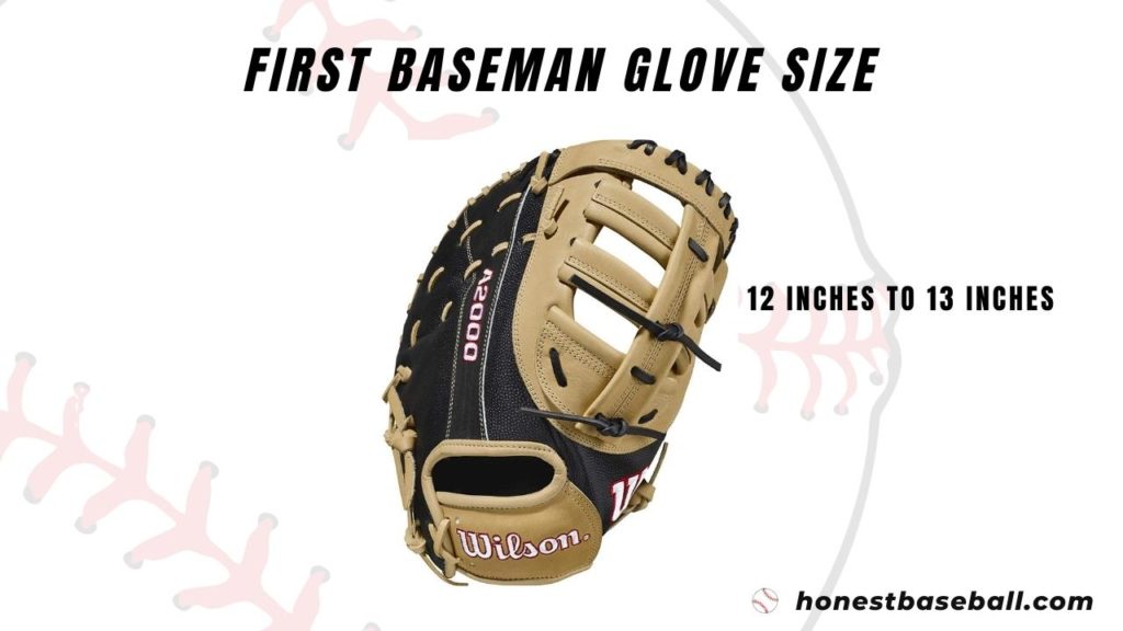 First baseman mitt size range is 12 inches to 13 inches