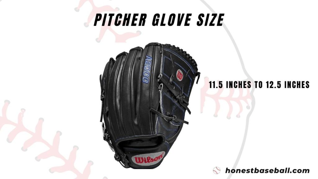 Pitcher glove size range is 11.5 inches to 12.5 inches
