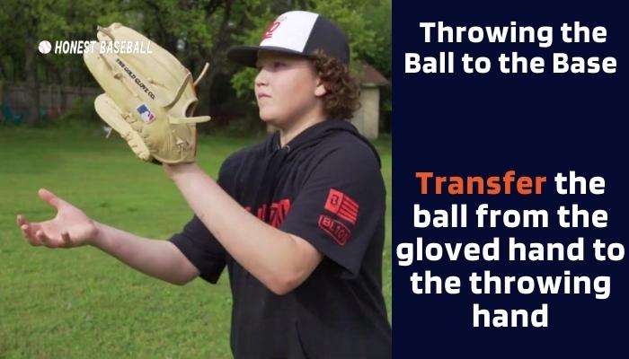Transfer the ball from the gloved hand to the throwing hand