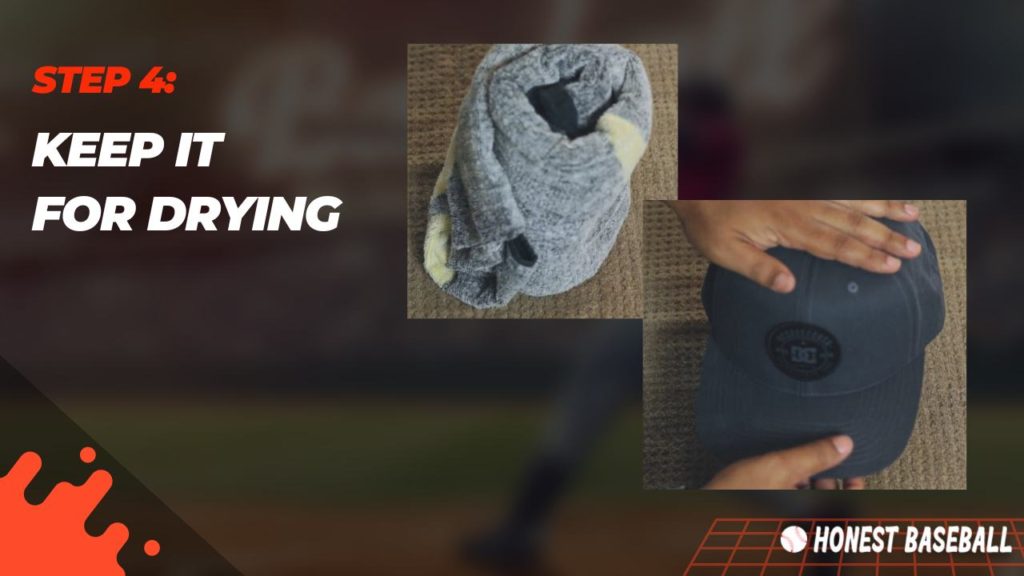 Drying a baseball cap on a folded towel to keep the shape