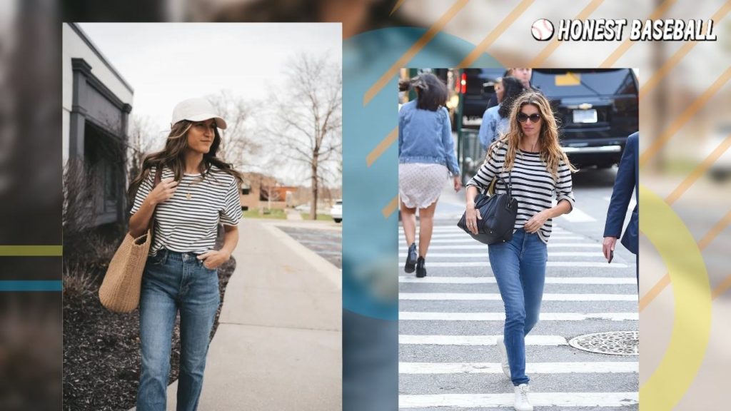Make yourself more confident woman with striped tops and jeans when going for a baseball match 