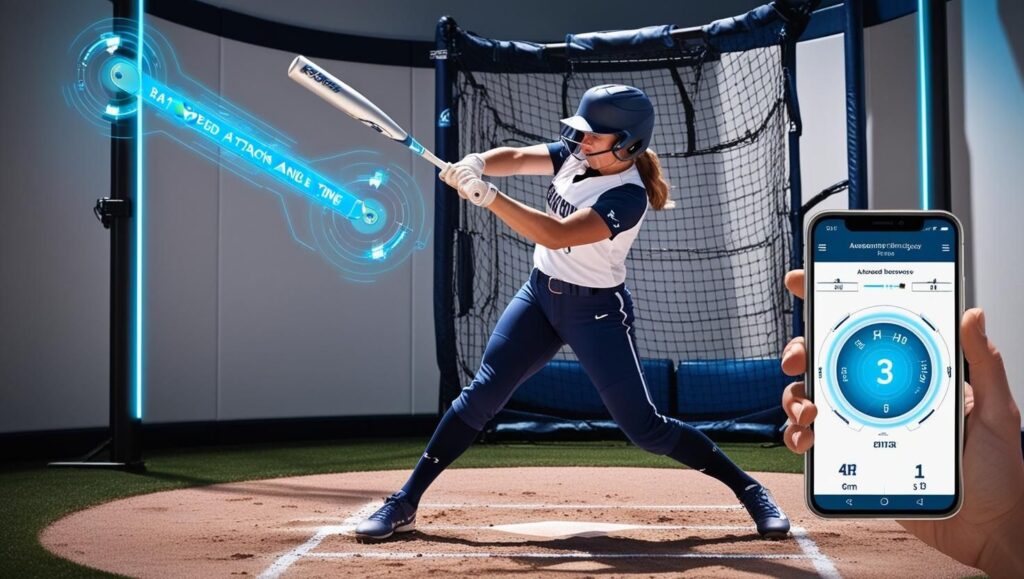 A softball player tracking her swing 