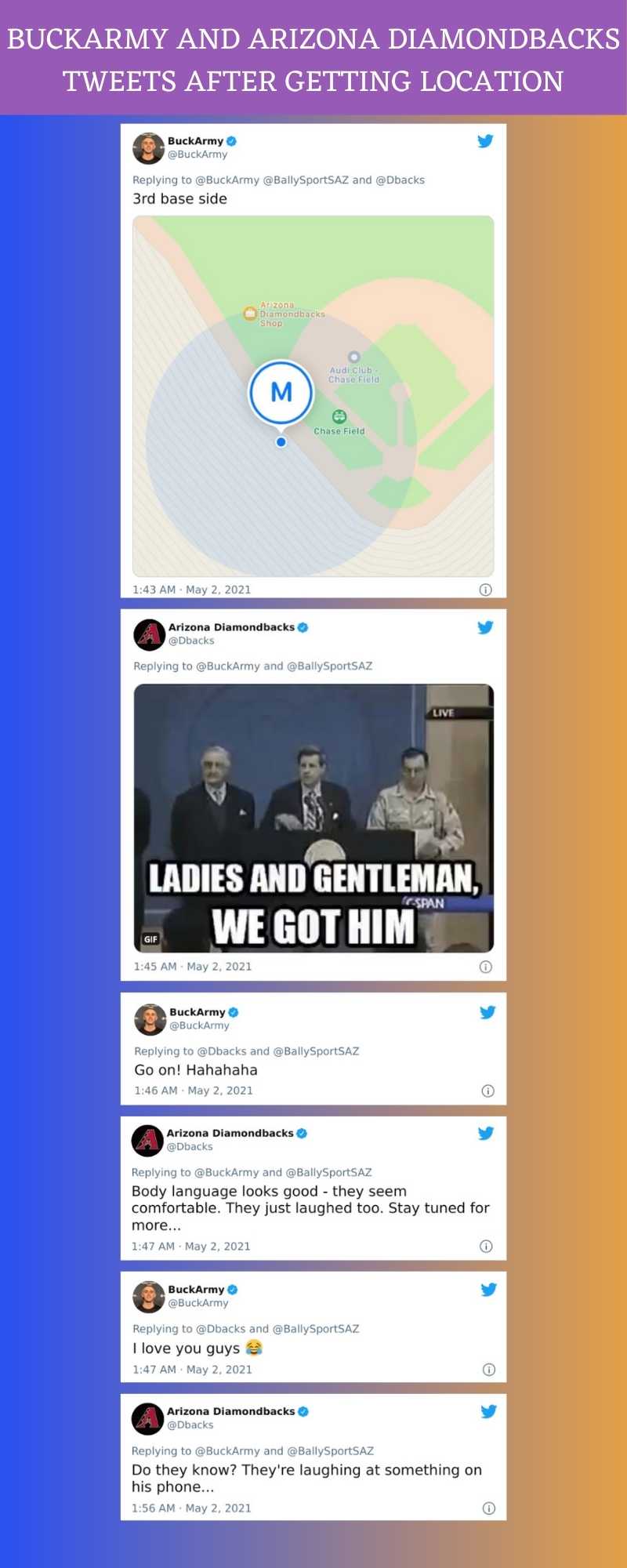 BuckArmy and Arizona Diamondbacks Tweets After Getting Location