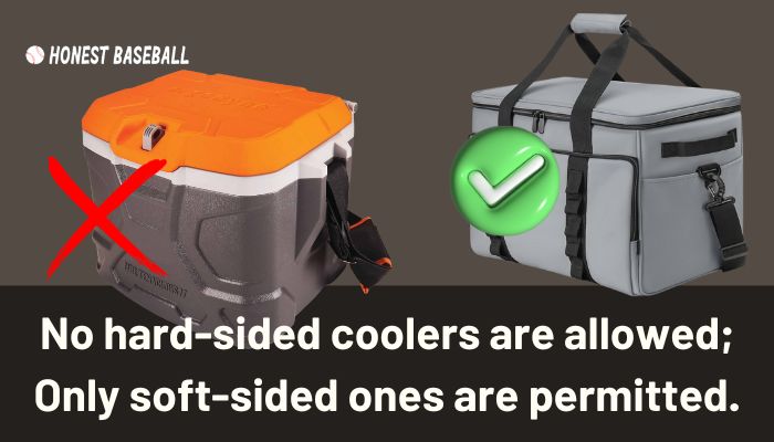 No hard-sided coolers are allowed- Only soft-sided ones are permitted