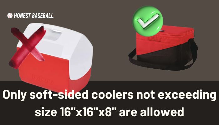 Only soft-sided coolers not exceedign the permitted size are allowed