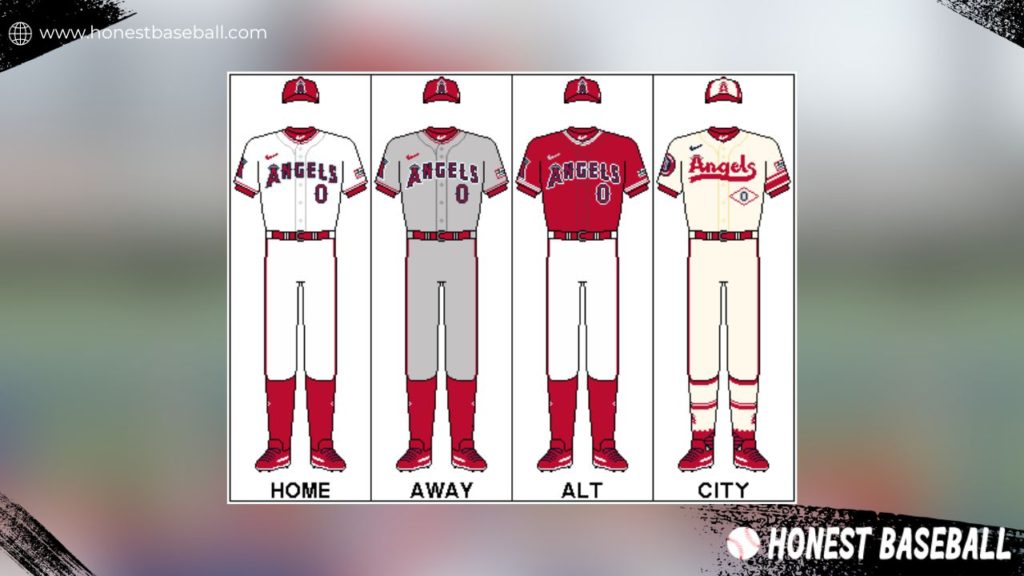 Los Angeles Angels_ team uniforms for home, away, ALT, and city