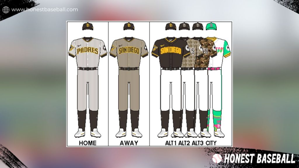San Diego Padres_ team uniforms for home, away, ALT, and city
