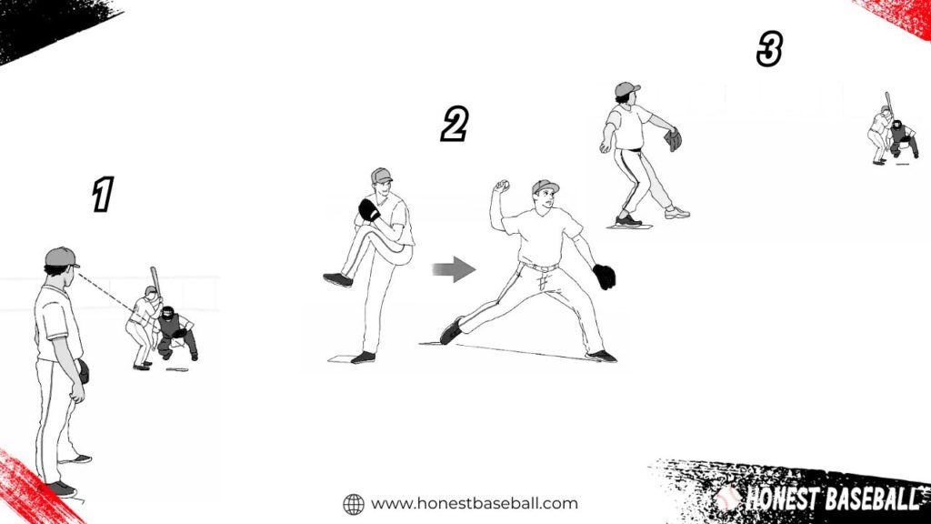 Demonstrating the pitching action for a screwball.