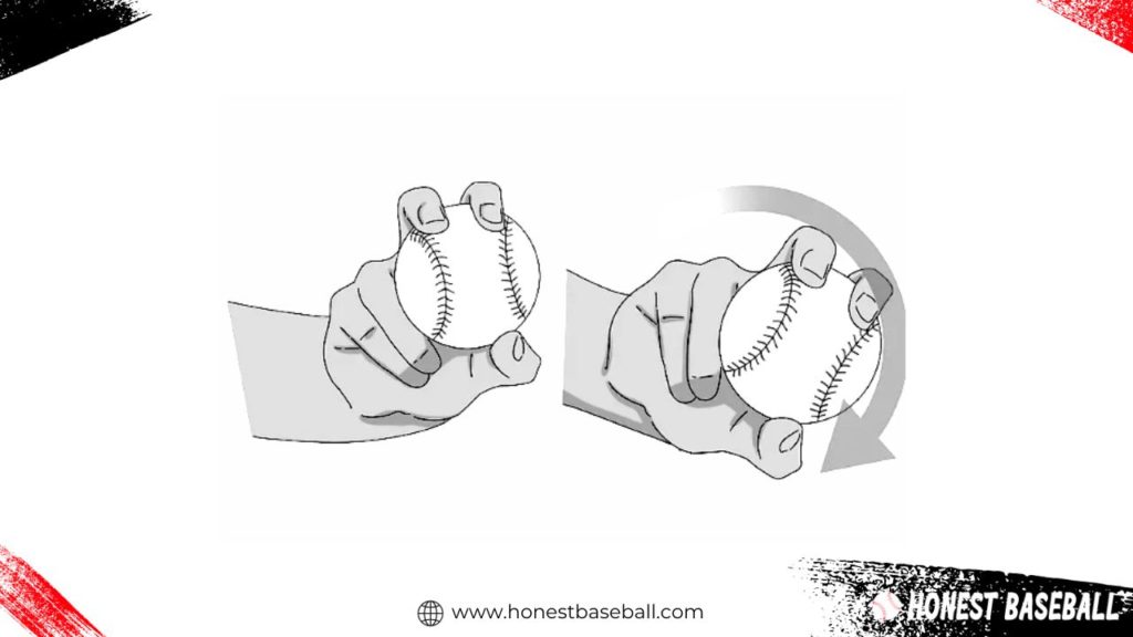 Demonstrating wrist rotation for the screwball pitch. 