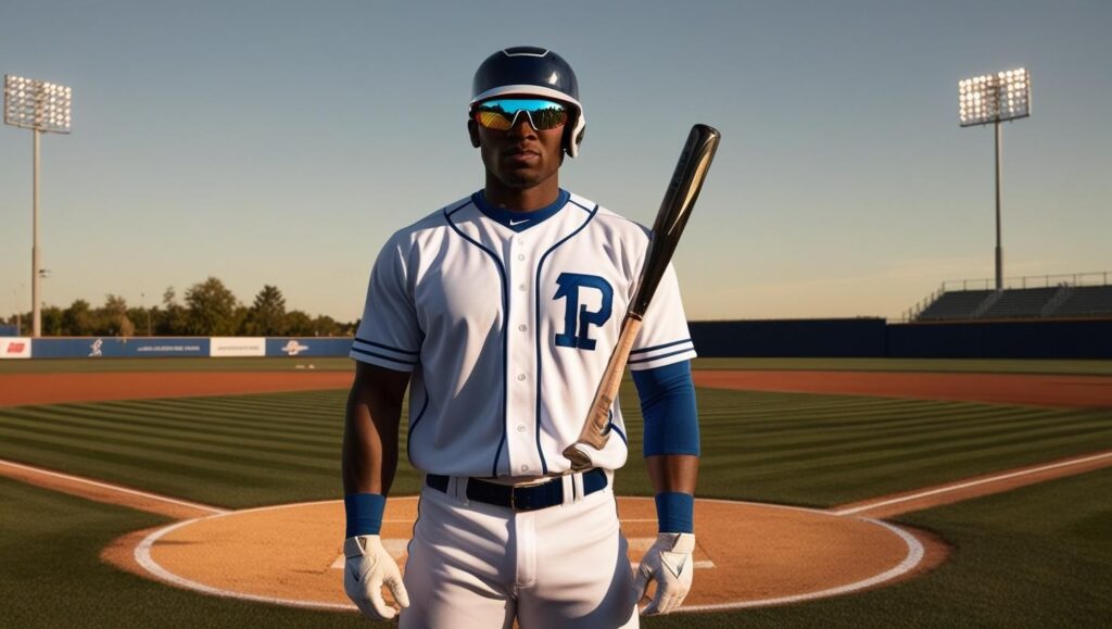 A Baseball Player wearing Sunglass  with a bat 