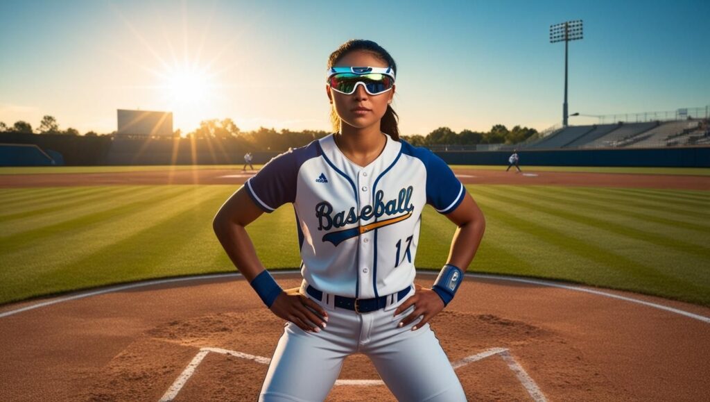 A softball player with sunglass 