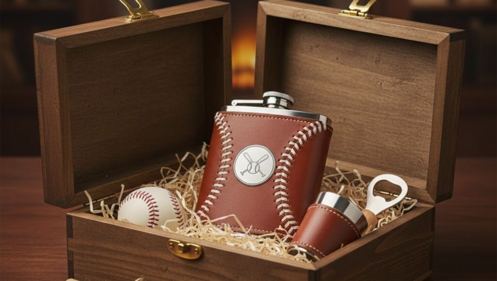 Baseball Flask Gift Set
