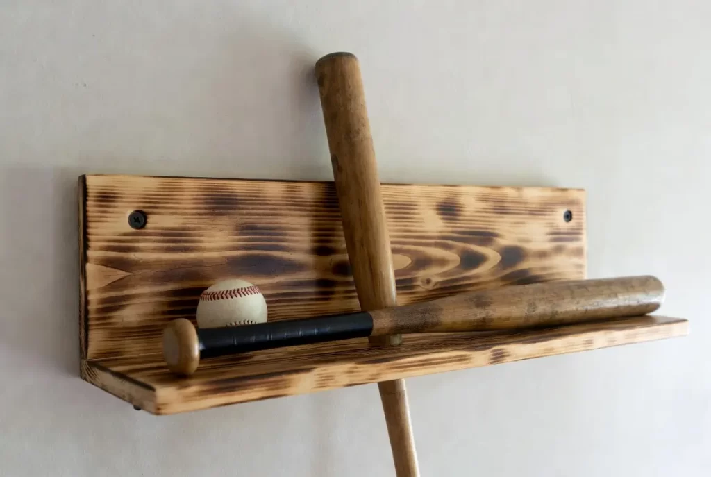 MyGift Burnt Wood Baseball Bat Wall Shelf