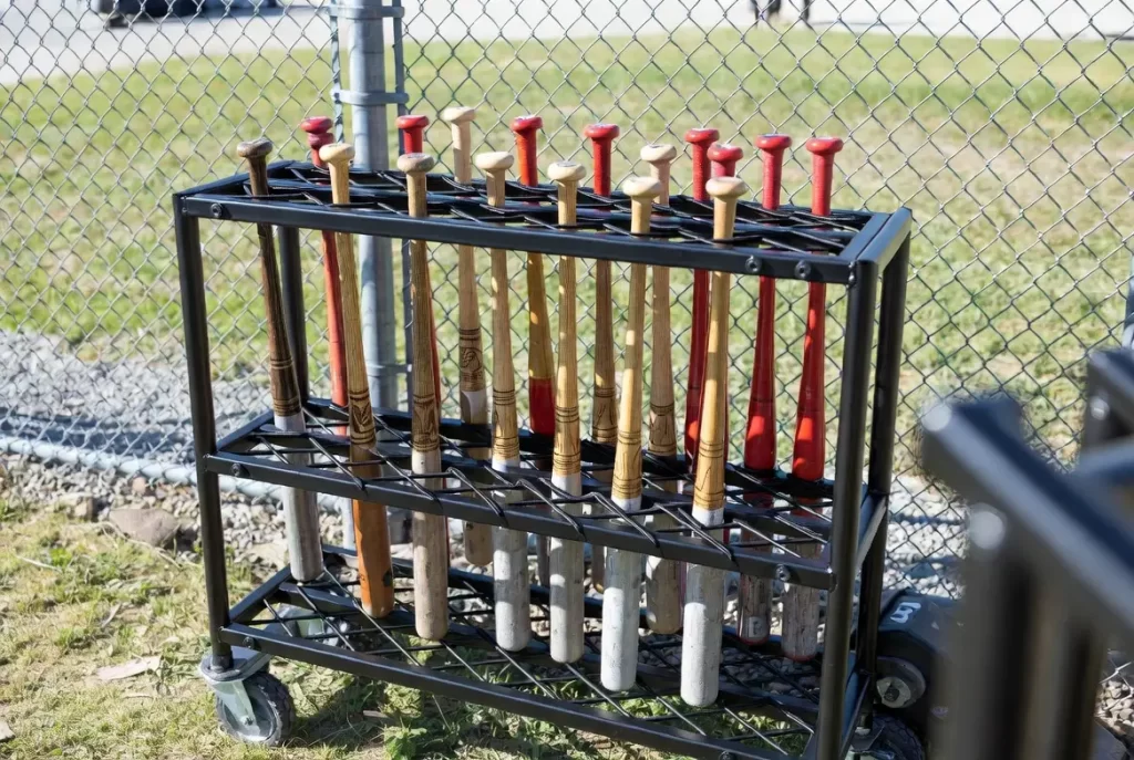 Portable Baseball Bat Rack for Outdoor Uses Like Dugout or Fence
