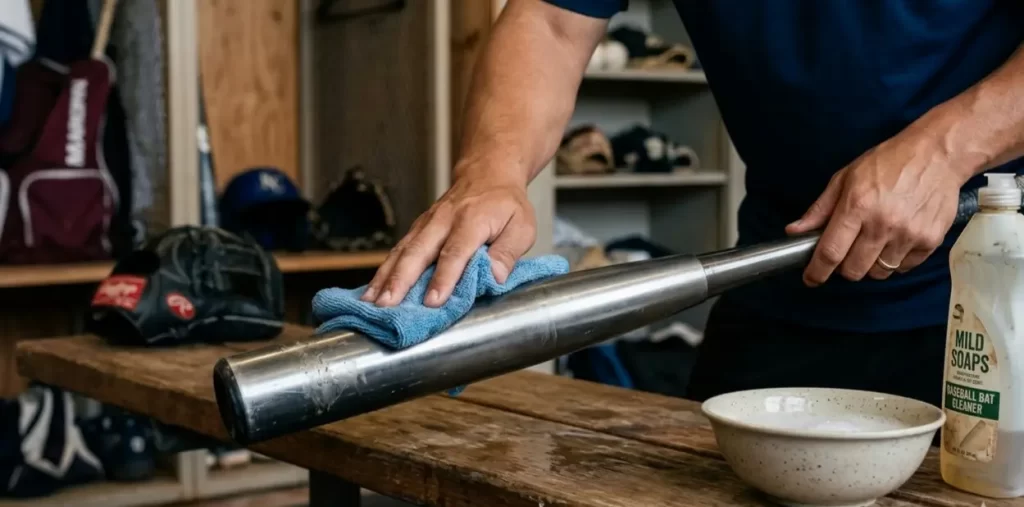 A person clearning metal baeball bat